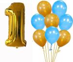 FANEX Solid Blue and Gold Latex Metallic Balloons, 1st Number Foil Balloon
