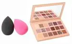 Lenon Beauty Professional Powder Puff/Sponge - Pack of 2 (Colour May Vary) and 18 Shade Nude Eyeshadow Palette Multicolour (3 Items in the set)