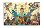 Tamatina Multicolor Kalamkari Art Village Fair Traditional Art Canvas Painting - 24X16 Inch