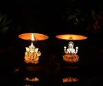 Craftfry Beautiful Designer Laxmi- Ganesh Special Diwali Puja Candle Holder - Set of 2 ( Gold)