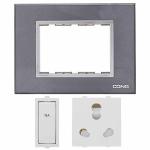 CONA Combo Set of STATUS-Switch, Socket and 3M Modular Plate- 9386-1 Way Modular Switch 16A White,9416-3Pin Universal 6/16A Socket White and 10503-Glassic 3M Modular Plate for Home,Office,Shop,etc