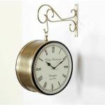 AntarYuga Design 9 Iron Traditional Railway Double Side Wall Hanging Clock With Bracket, 8 Inch