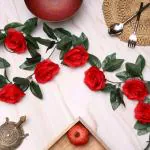 DULI Artificial Red Rose Creeper Hanging Vine Garland with Leaves for Home Decoration 6.5Feet