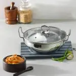 Vinod Stainless Steel Kadai with Glass Lid - 24 cm, 2.7 Ltrs (Induction Friendly)