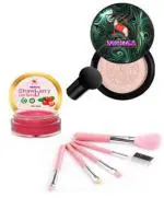 SUNISA BB and CC Cream Foundation With Mushroom Head Air Cushion 20g and 5 Pink Makeup Brushes Set with 1 Lip Scrub - (Pack of 7)