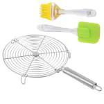 IDEAL PRIME Stainless Steel Roaster Roti Jali Wired tandoor Papad Jali Griller Barbeque Stainless /Papad Maker With Combo Set Silicone Flat Cooking Oil Brush for Grilling Spatula Pack Of 2