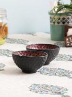 VarEesha's Hand-made Honeycomb Black Purple Ceramic Bowls Set of Two Serveware Serving Bowls Serving Dishes