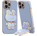 SYOTT 3D Bunny with Folding Stand Back Cover Case Compatible for Apple Iphone 11 Pro Blue | Slim electroplated case | Stand case | Soft TPU | Space Bunny Theme | Camera Protection-Blue.