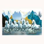 Dharvika Innovations Multicolor Vinyl Seven Horses Vastu Poster Sparkle Coated Self Adhesive Waterproof Painting Without Frame - 18 X 24 Inch