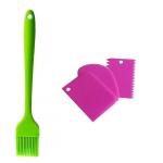 Lieveeb 26 Cm Full Silicone Oil Brush, 3 Pc Plastic Dough Bench Scraper Multicolor
