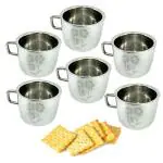IDEAL PRIME Heat Resistance Double Wall Stainless Steel Cup Set (6 Pices) 80 ml Each With Laser Print Design Elegant Steel Tea Cup Coffee Mug Tableware Pack Of 6
