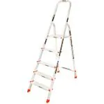Eurostar 4 Step Silver Aluminium Foldable Ladder with Platform for Home and Office Use | 5 Years Warranty | 5 feet | 105