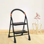 TNT The Next Trend Cameo 2 Step Heavy Duty Foldable Step Ladder with Anti-Skid Shoes and Extra Strong Wide Steps - Black