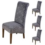 HOKIPO Embossed Velvet Chair Covers for Long Back Dining Chair, Set of 4, Dark Grey (AR-5126-DGRY*4)