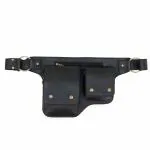 PANASHE Black Leather Liridona Utility Waist Bag with Multiple Pockets and Adjustable Belt
