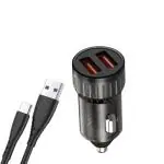 Ziome Car Mobile Charger 25W Fast Car Charger | Dual USB Output | Multi-Layer Protection | Compatible with All Cars | Including Type C Cable | Black |[Free Data Cable Protector]