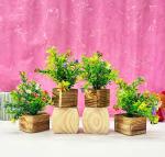 Dekorly Artificial Plants Wooden Pot Fake Bonsai Pine Trees Plants Greenery Pine Bonsai Tree Desktop Display Simulation,Office,Living Room (Height : 16CM, 4 Wooden Potted Plant, Design-J)