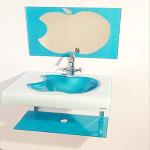 Oath vision Glass Apple Cut Wash Basin Set With Mirror & Steel Stand (SKY/ OA36)