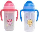 Mom's Pride Kidsify Blue, Green Plastic Baby Straw Sipper Cup With Twin Handle - 350 Ml (Pack Of 2)