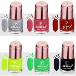 Perpaa Sparkling Silver, Pink Punch, Stylish Red, Neon, Neon Light Green, Powerful Black Nail Polish (Pack Of 6)