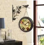 Nutts Double Sided Multicolor Round Iron, Wood and Glass Station Clock