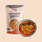 INSTAFOOD-READY TO COOK Lasaniya Gathiya | Ready to Eat & Cook Meal | 3-4 Servings | Pack of 1 ( 150 g ) | After Cooking Gets 550GM to Serve | Just Add Water and Cook | Zip Lock Packaging