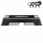 FirstFit Exercise Step Platform Aerobic Stepper Bench with Screw-Free Design Skipping Rope, Fitness Equipment Workout Deck with Adjustable Riser Height and PVC Jump Rope for Workout & Gym (Grey, Assorted Rope)Black & Grey