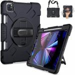 ProElite Rugged 3 Layer Armor case Cover for iPad Pro 11 inch 2021 3rd Gen with Pencil Holder, Shoulder Strap and Kickstand, Black