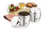 Mukti Stainless Steel Tea & Sugar Jars, Containers, Canister|Chai Chini Dabba 2pcs Set Plain Lid|(1300ml)|650ml x 2Pc
