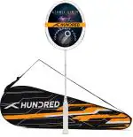 Hundred White, Blue Carbon Strung Badminton Racquet, 77 G