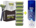 Dorco PACE 6 PRO - 8N Cartridges / Refills with 1N Razor + FREE Shaving Foam for Men's