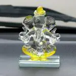 eCraftIndia Yellow and Transparent Embossed Double Sided Crystal Ganesha Showpiece 7.5 cm x 5.5 cm