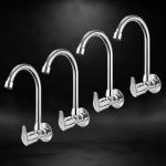 CUROVIT Torrent Zinc Alloy Set of 4 Wall Mounted Kitchen Faucet with Chrome Finish for Kitchen Sink