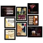 Vasl Wood Multicolor Restaurant Themed Artwork Wall Frames 11 Inches X 14 Inches (Pack Of 8)