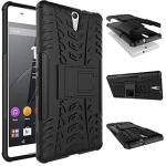 Accessories Kart Sony C5 Ultra Black Plastic, Polycarbonate Shockproof Kickstand Back Case Cover