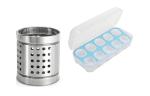 Blue Wonder Stainless Steel Cutlery Holder With Plastic Ash Tray Base Stainless Steel Tabletop Decor Closed Printing Unbreakable Ashtray and (Multicolour, Pack of 2)