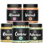 Organic Box Dry Fruits Combo Pack of Almonds, Cashews, Pistachios, Raisins (250 gm Each) and Walnuts Without Shells (175gm) - 1.175 Kg. - Diwali Gift Pack