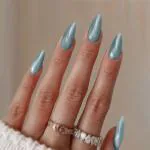 Secret Lives Cats Eye Reusable Artificial Stiletto Shape Bluish Grey Color Lightweight & Long Lasting| Easy To Use Press on Nails 24 PCS Set with Kit