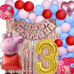 HOUSE OF BANTER Red Peppa Pig Theme Birthday Decoration Pack of 69pc for Kids Party, 3rd Birthday (Peppa Pig Birthday Theme Decoration), Large, Multicolour