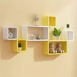FIANAAF ENTERPRISE Rectangular Cube Shape Wall Mount Shelf Wall Rack Floating Shelves for Home Decoration, Living Room Kitchen Bedroom Storage Office Set of 6 Yellow and White