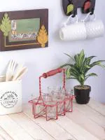 VarEesha's Cutting Chai Red Holder with Six Tea Glasses Set