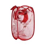 Kuber Industries Laundry Basket | Net Foldable Laundry | Nylon Storage Basket with Handle | Clothes Basket for Home | Hostel | Toy Storage | 20 Liter | Red