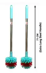 Mast Toilet Cleaning Brush Round with Extra Long Steel Handle - Pack of 2 (Color : Aqua Green)