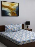 Bombay Dyeing Mimosa 164 TC Microfiber Blue Double Size Bedsheet (224 cm X 254 cm) with 2 Pillow Covers(69cm X 46cm)