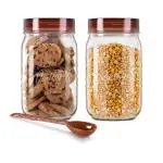Milton Vintage Plastic Storage Jar and Container Set, Airtight & BPA Free Containers for Kitchen Storage, Grocery Kitchen Container Stoarge, Multipurpose Transparent Jar, 1000 ML Each, Set of 2, Brown