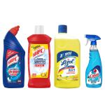 Harpic Bathroom Cleaner Lemon 1L & Toilet Cleaner Original 1L & Lizol Floor Cleaner Citrus 1L & Colin Glass and Surface Spray 500ml