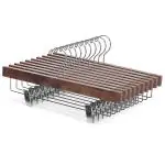 ROCKFIELD Nature Smile Solid Lotus Wood Deluxe Wooden Pants Hangers Bottom Hanger Jeans Hanger Skirt Hanger with 2-Adjustable Clips Anti Rust Hook 10 Pack (Retro)