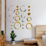 Look Decor Red Ring And Dots Golden Silver 3D Acrylic Mirror Wall Sticker (Pack Of 20)