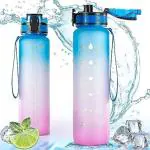 Fubura Water Bottles Leakproof Unbreakable Bottle with Motivational Time Marker 1 Litre bottle