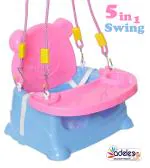 Odelee Pink 5 in 1 Baby Booster Plastic Seat Cum Swing with Feeding Tray
